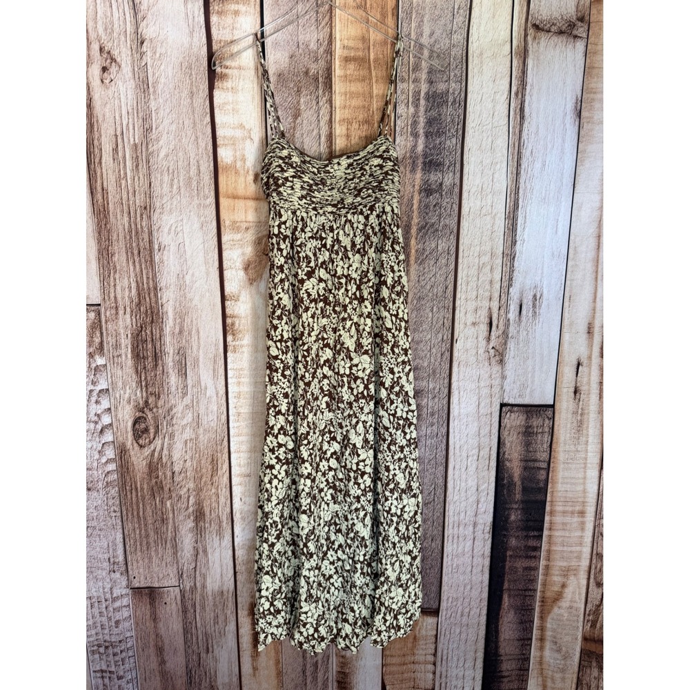 Abercrombie & Fitch Floral Maxi Dress Ruched Cutout Fall Romantic Brown Small